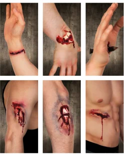 Halloween|Haavat, Arvet Ja Tekoiho>Boland Party Partners, P. O. Box 518, AK ALPHEN A/D RIJN, https://boland.eu Lateksi haava lajitelma 1 kpl/pkt lajitelma 6 erilaista