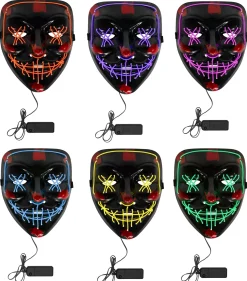 Naamarit Ja Silmikot|Halloween>Boland Party Partners, P. O. Box 518, AK ALPHEN A/D RIJN, https://boland.eu LED naamari valolla, lajitelma 6 erilaista