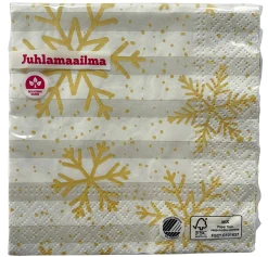Joulu|Lautasliinat>Ilmapallokeskus Balloon Center Oy Part of Toyrock Group, Tiilipojanlenkki 9, 01720 VANTAA, www.ilmapallokeskus.fi Lumihiutaleet lautasliina 25 x 25 cm 20 kpl/pkt