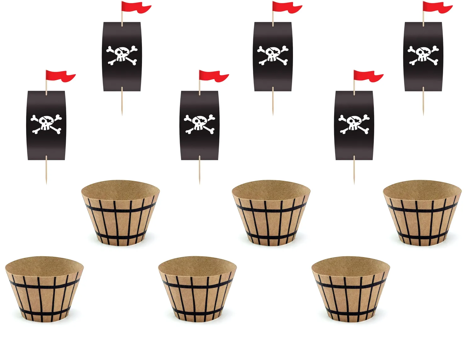 Muffinssivuoat Ja Kakkupaperit|Muut Juhlatarvikkeet>PartyDeco sp. z o.o. sp. k., ul. Kolumba 1, 70-035 Szczecin, www.partydeco.com Merirosvo muffinsin koristelusetti