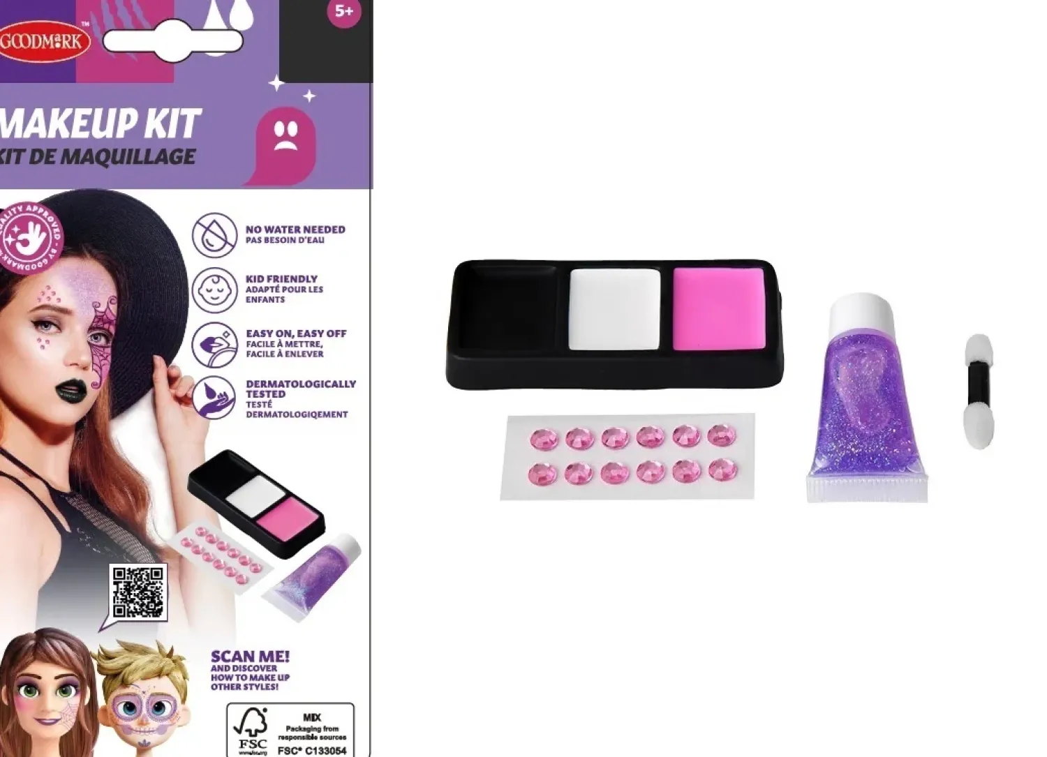 Kasvovärit|Halloween>Goodmark Europe NV, Industrielaan 15, 8520 Kuurne, www.goodmarkgroup.com Mini maskeeraussetti violetti