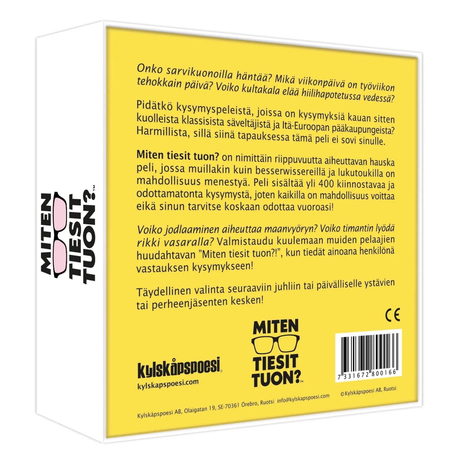 Muut Juhlatarvikkeet|Pelit Ja Leikit>Toyrock Oy, Lemminkäisenkatu 46, 20520 TURKU, www.toyrock.fi MITEN TIESIT TUON -KYSYMYSPELI