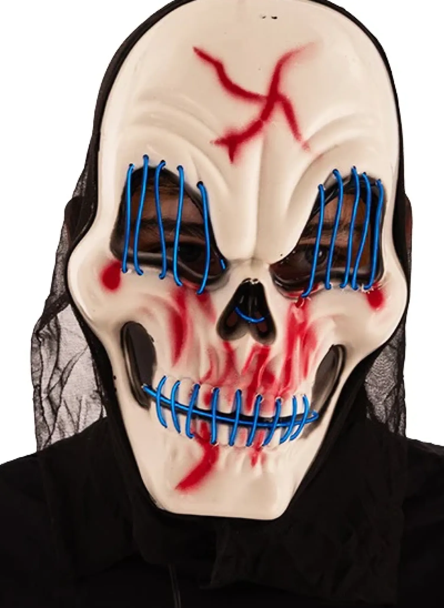 Kauhu / Day Of The Dead|Naamarit Ja Silmikot>CARNIVAL TOYS SRL, VIA GOLDONI 1, 48026 GODO DI RUSSI, RA, www.carnivaltoys.it Naamari pääkallo led-valoilla