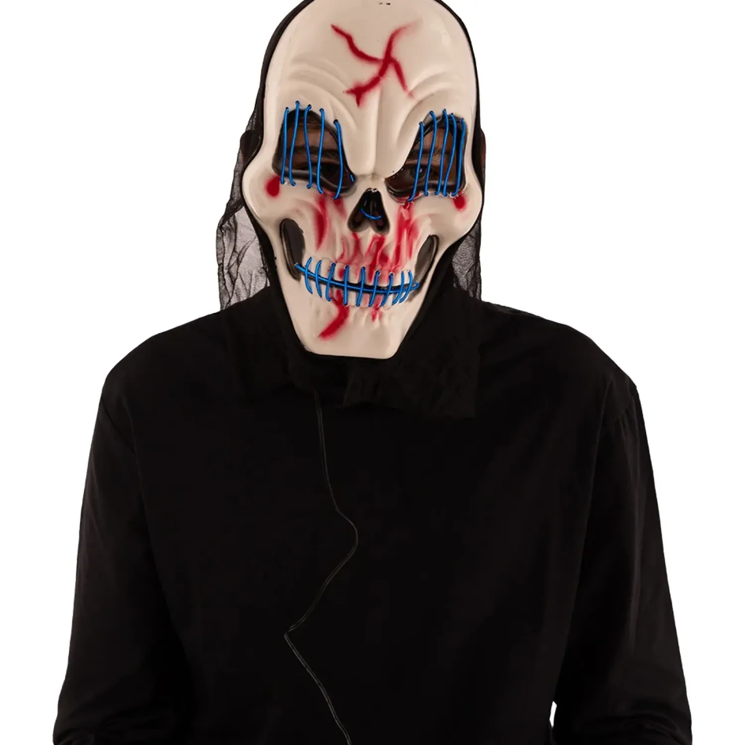 Kauhu / Day Of The Dead|Naamarit Ja Silmikot>CARNIVAL TOYS SRL, VIA GOLDONI 1, 48026 GODO DI RUSSI, RA, www.carnivaltoys.it Naamari pääkallo led-valoilla