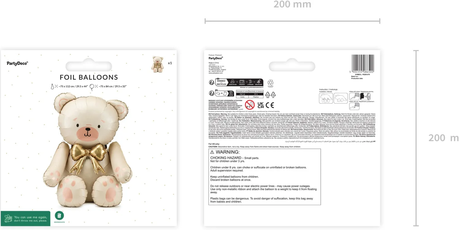 Ristiäiset Ja Nimenantojuhlat|Ristiäiset Ja Nimenantojuhlat>PartyDeco sp. z o.o. sp. k., ul. Kolumba 1, 70-035 Szczecin, www.partydeco.com Nalle ilmatäyttöinen foliopallo