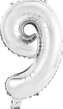 Erikoisilmapallot>Riethmüeller Numerofolio 9 hopeanvärinen puhallettava 35 cm