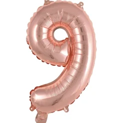 Erikoisilmapallot>Riethmüeller Numerofolio 9 ruusukullanvärinen puhallettava 35 cm