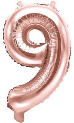 Numerofoliopallot|Erikoisilmapallot>PartyDeco sp. z o.o. sp. k., ul. Kolumba 1, 70-035 Szczecin, www.partydeco.com Numerofolio 9 ruusukullanvärinen ilmatäytteinen 35 cm