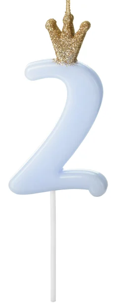 Kynttilät>PartyDeco sp. z o.o. sp. k., ul. Kolumba 1, 70-035 Szczecin, www.partydeco.com Numerokynttilä 2 kruunulla vaaleansininen, 9,5 cm
