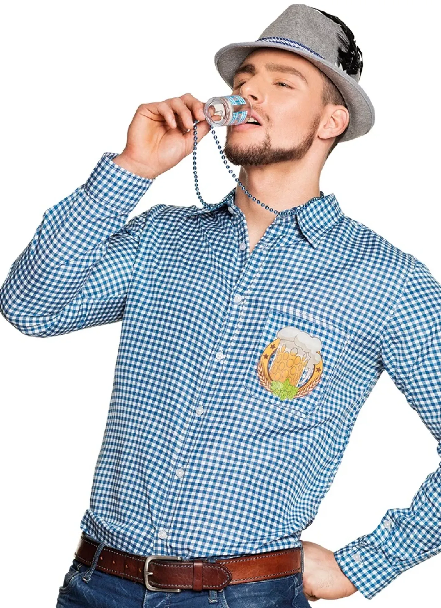 Aikuisten Naamiaisasut|Olutjuhlat>Boland Party Partners, P. O. Box 518, AK ALPHEN A/D RIJN, https://boland.eu Olutjuhla paita sini-valkoruudullinen L