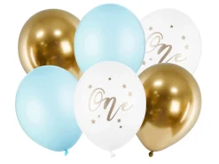 Syntymäpäivät|Syntymäpäivät>PartyDeco sp. z o.o. sp. k., ul. Kolumba 1, 70-035 Szczecin, www.partydeco.com One ilmapallo 30 cm kulta ja vaaleansininen 6 kpl/pss