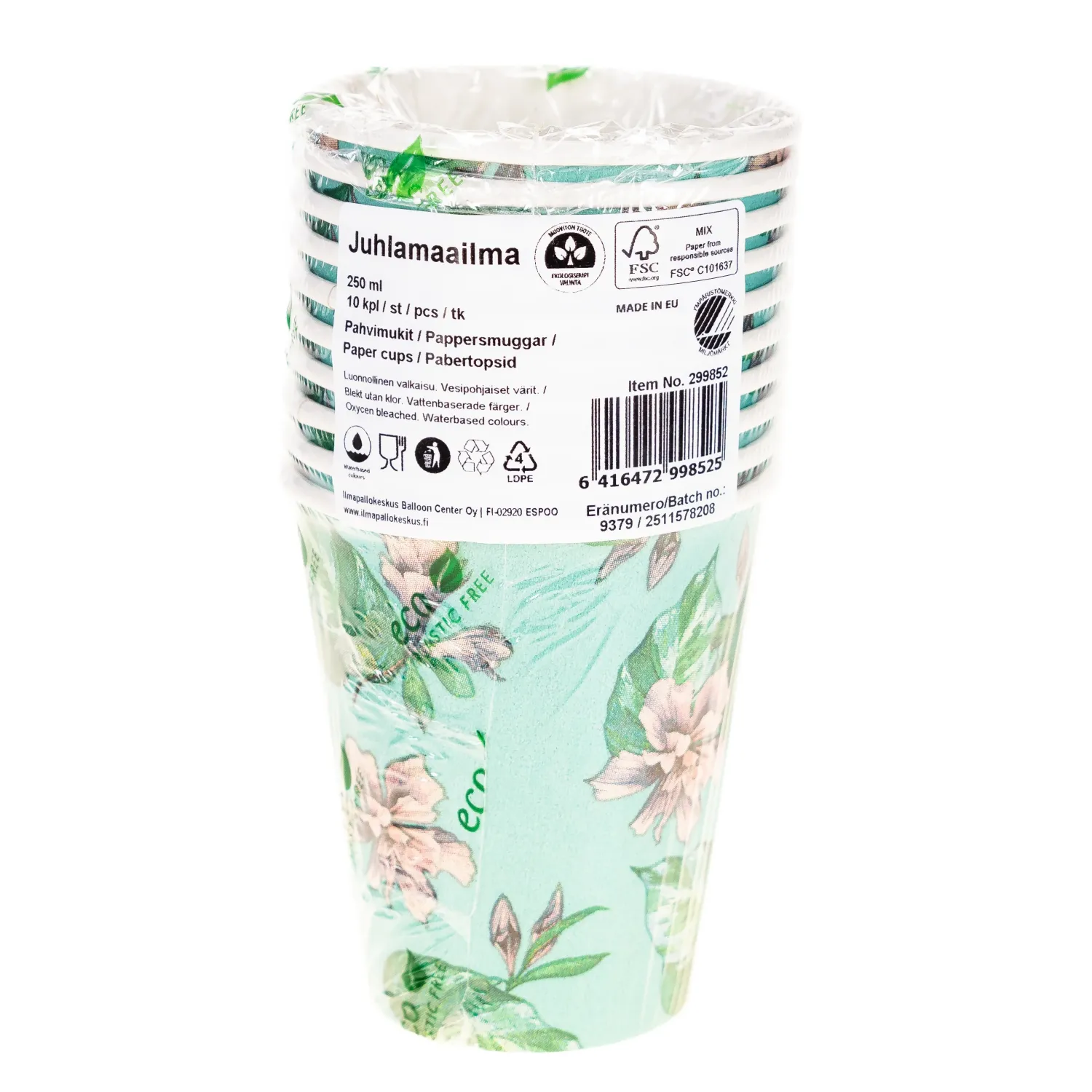Lasit Ja Mukit>Ilmapallokeskus Balloon Center Oy Part of Toyrock Group, Tiilipojanlenkki 9, 01720 VANTAA, www.ilmapallokeskus.fi Pahvimuki 250 ml kukka vaaleanvihreä 10 kpl/pkt