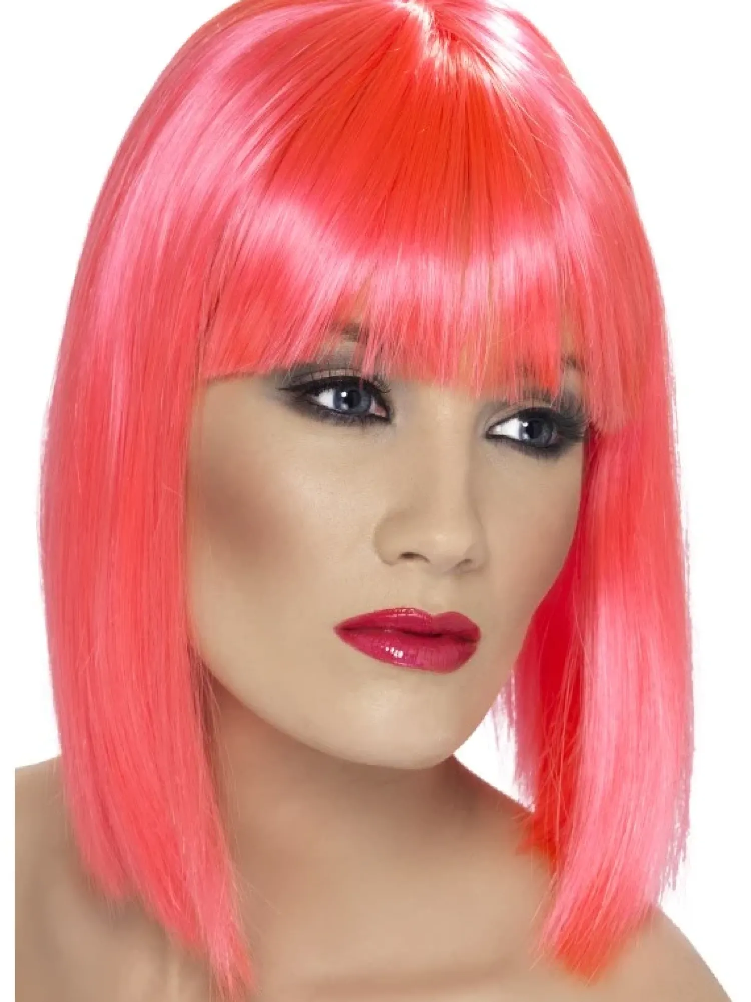 Penkkarit|Muut Asusteet>Smiffys II Ltd., New Lane, Leeds, LS11 5DZ United Kingdom, www.smiffys.com Peruukki Glam, neon pinkki polkka otsahiuksilla