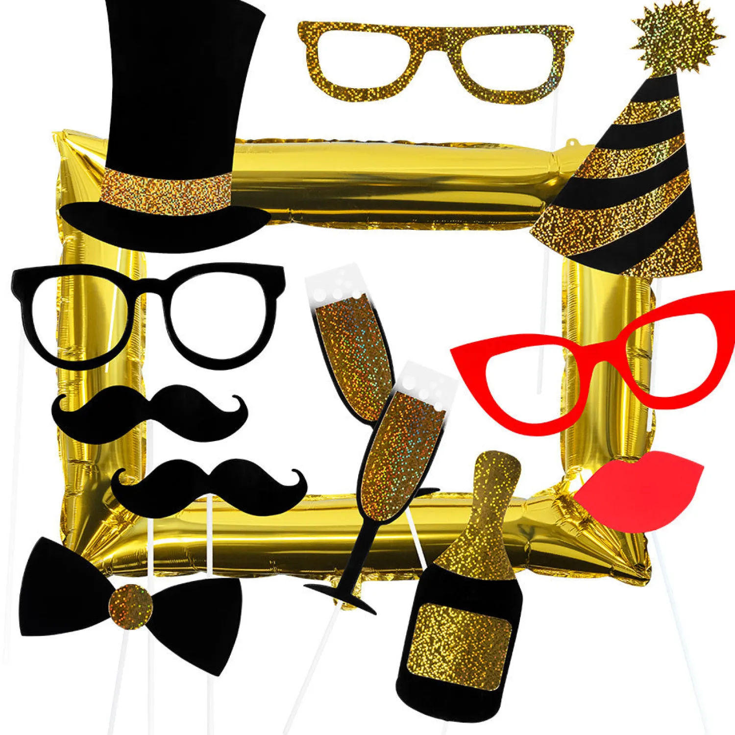 Photo Booth-Tarvikkeet|Muut Juhlatarvikkeet>Boland Party Partners, P. O. Box 518, AK ALPHEN A/D RIJN, https://boland.eu Photo Booth tarvikkeet, 12 kpl/pkt ja foliopallo valokuvakehys