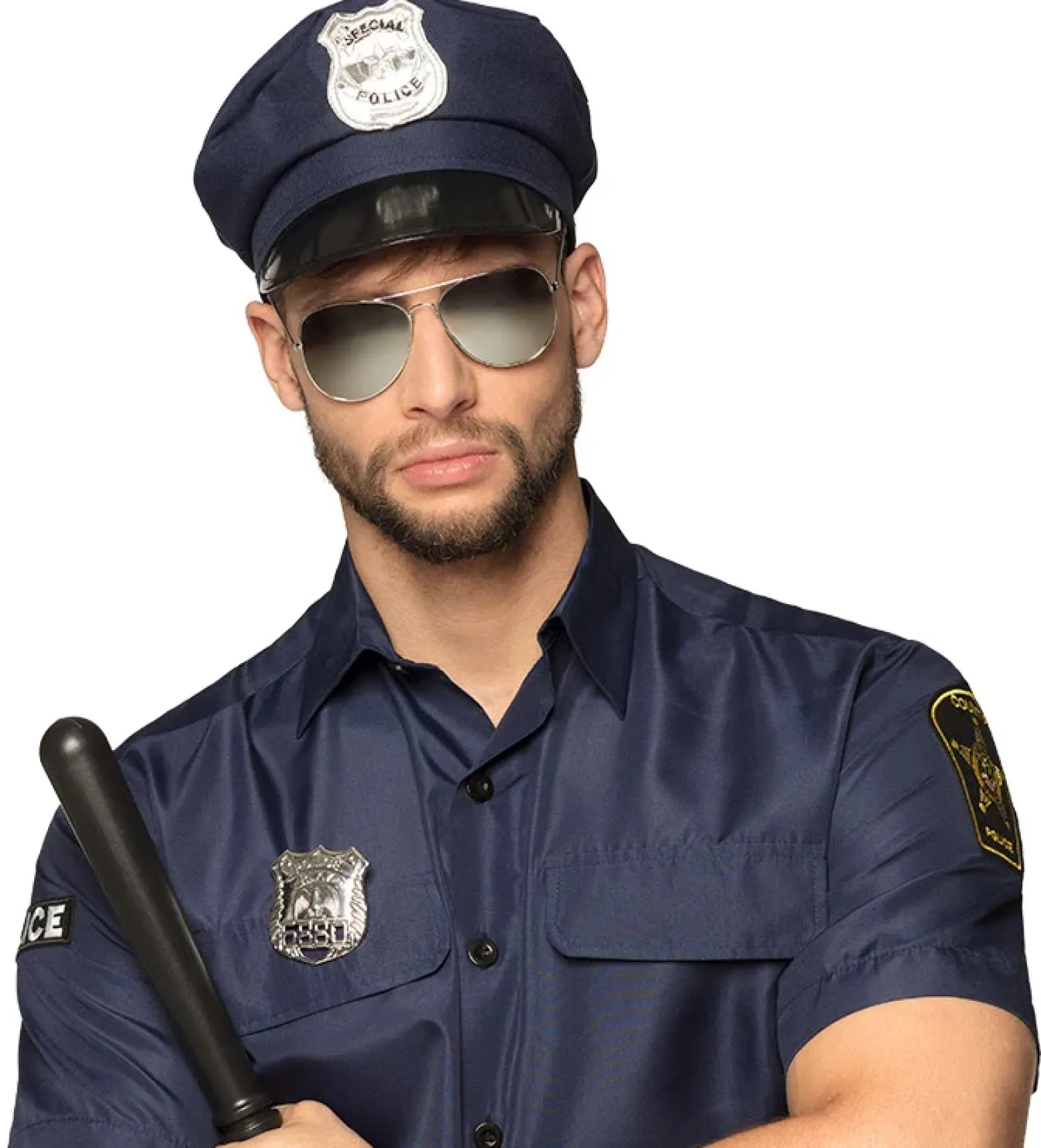 Uniformu|Asustesetit>Boland Party Partners, P. O. Box 518, AK ALPHEN A/D RIJN, https://boland.eu Poliisi asustesetti; hattu,lasit,pamppu ja virkamerkki