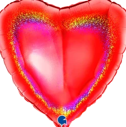 Yksiväriset Ilmapallot>Grabo Intl Srl, Via del Lavoro 33, 47853 CORIANO, ITALY, www.graboballoons.com Punainen hologrammi sydän foliopallo