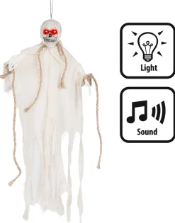 Ripustettavat Hahmot|Halloween>Boland Party Partners, P. O. Box 518, AK ALPHEN A/D RIJN, https://boland.eu Ripustettava luurankokoriste 55 cm valolla ja äänellä