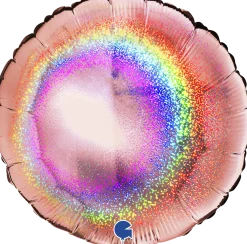 Yksiväriset Ilmapallot>Grabo Intl Srl, Via del Lavoro 33, 47853 CORIANO, ITALY, www.graboballoons.com Ruusukulta hologrammi pyöreä foliopallo