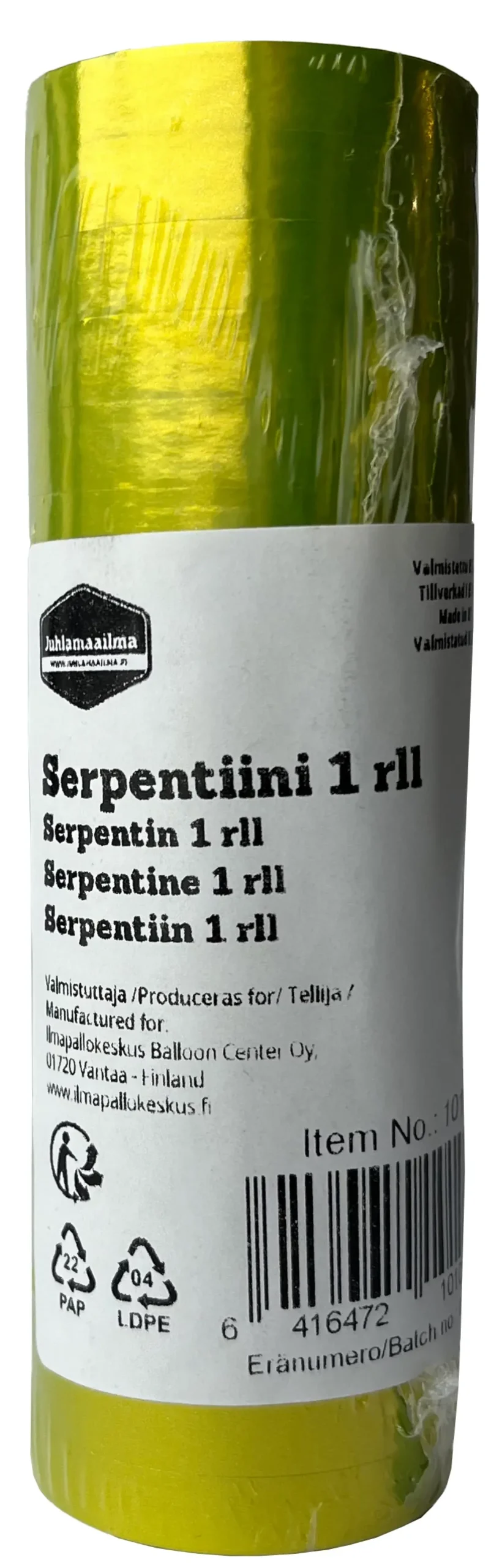 Serpentiinit|Vappu>Ilmapallokeskus Balloon Center Oy Part of Toyrock Group, Tiilipojanlenkki 9, 01720 VANTAA, www.ilmapallokeskus.fi Serpentiini lime 1 rll/pkt