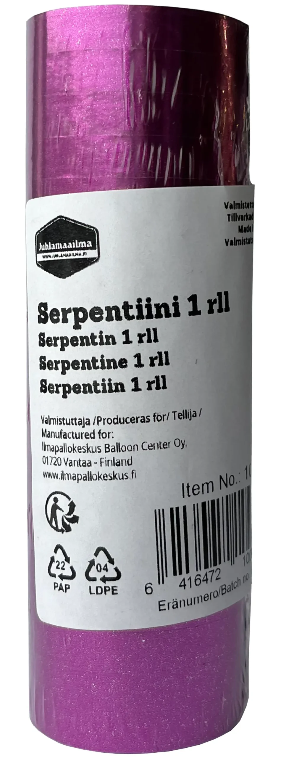 Serpentiinit|Vappu>Ilmapallokeskus Balloon Center Oy Part of Toyrock Group, Tiilipojanlenkki 9, 01720 VANTAA, www.ilmapallokeskus.fi Serpentiini pinkki 1 rll/pkt