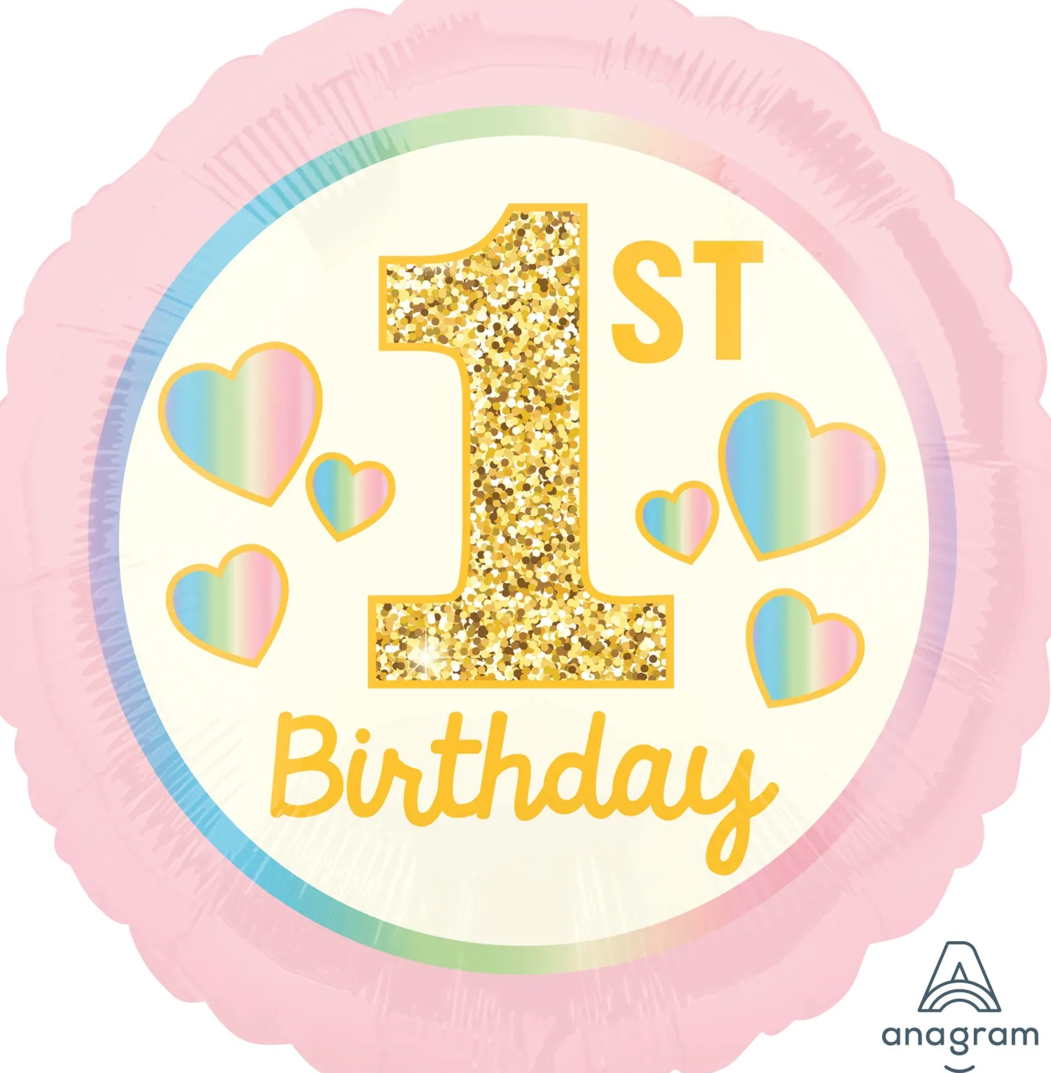 Pienet Foliopallot>Anagram International Inc, 7700 Anagram Drive, MN 55344-7307, USA, http://www.anagramballoons.com/ 1st Birthday vaaleanpunainen foliopallo