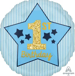 Pienet Foliopallot>Anagram International Inc, 7700 Anagram Drive, MN 55344-7307, USA, http://www.anagramballoons.com/ 1st Birthday vaaleansininen foliopallo