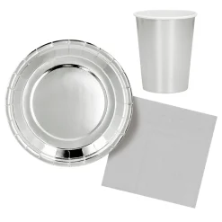 Lautaset|Värikattaus>Boland Party Partners, P. O. Box 518, AK ALPHEN A/D RIJN, https://boland.eu Suuri pahvilautanen hopeanvärinen 23 cm 6 kpl/pkt