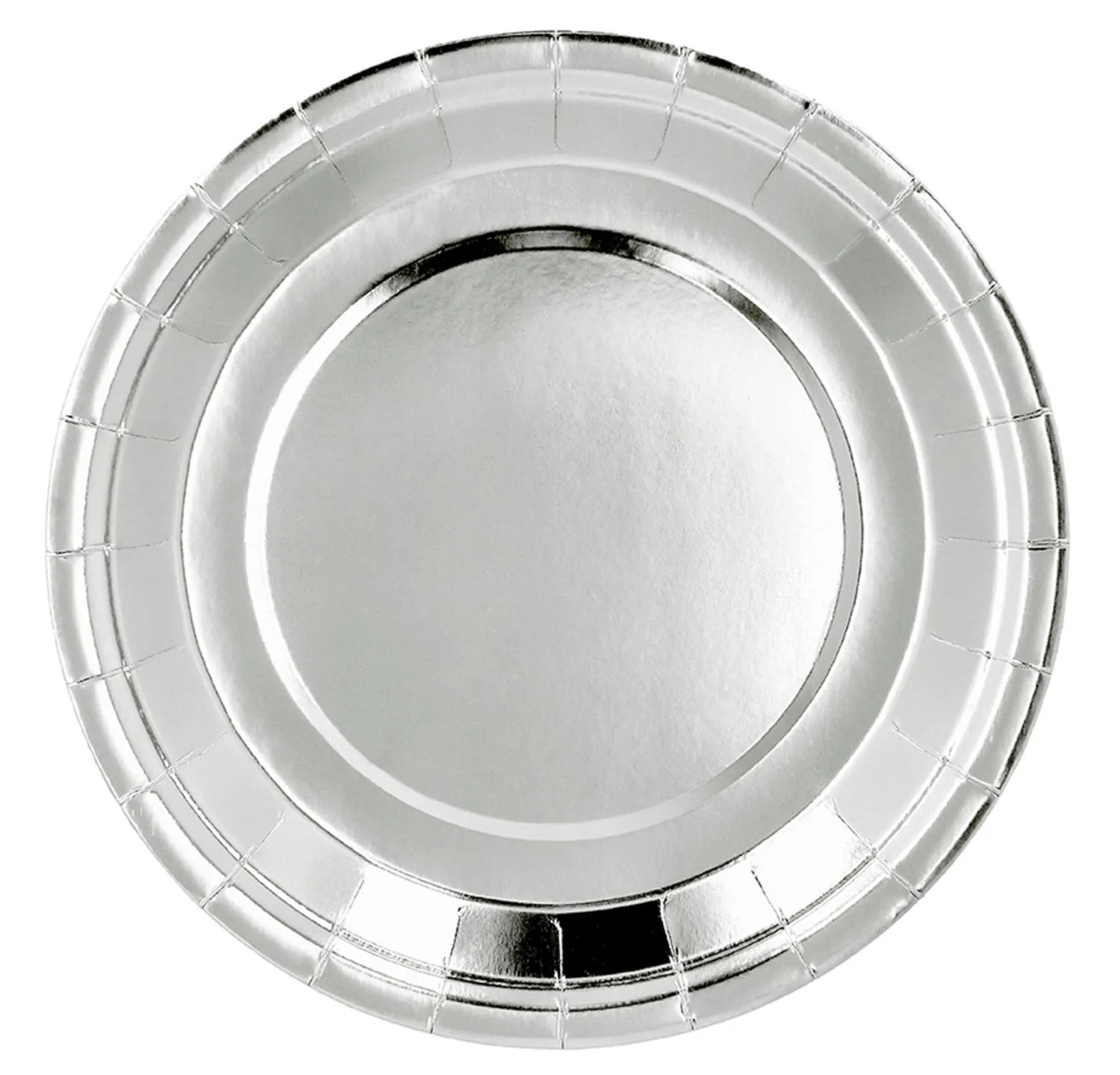 Lautaset|Värikattaus>Boland Party Partners, P. O. Box 518, AK ALPHEN A/D RIJN, https://boland.eu Suuri pahvilautanen hopeanvärinen 23 cm 6 kpl/pkt