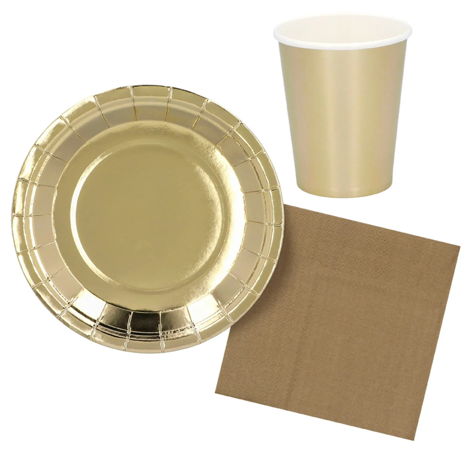 Lautaset|Värikattaus>Boland Party Partners, P. O. Box 518, AK ALPHEN A/D RIJN, https://boland.eu Suuri pahvilautanen kullanvärinen 23 cm 6 kpl/pkt