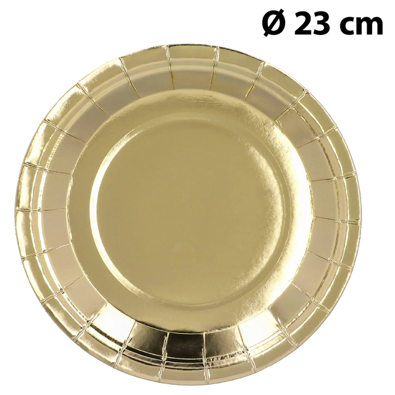 Lautaset|Värikattaus>Boland Party Partners, P. O. Box 518, AK ALPHEN A/D RIJN, https://boland.eu Suuri pahvilautanen kullanvärinen 23 cm 6 kpl/pkt