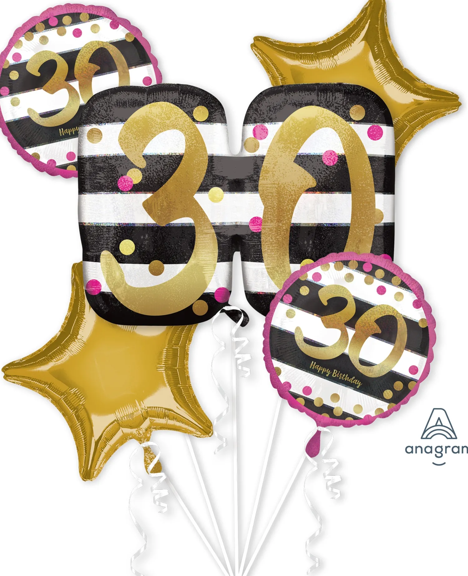Numerofoliopallot>Anagram International Inc, 7700 Anagram Drive, MN 55344-7307, USA, http://www.anagramballoons.com/ Syntymäpäivät 30 foliopalloasetelmapakkaus