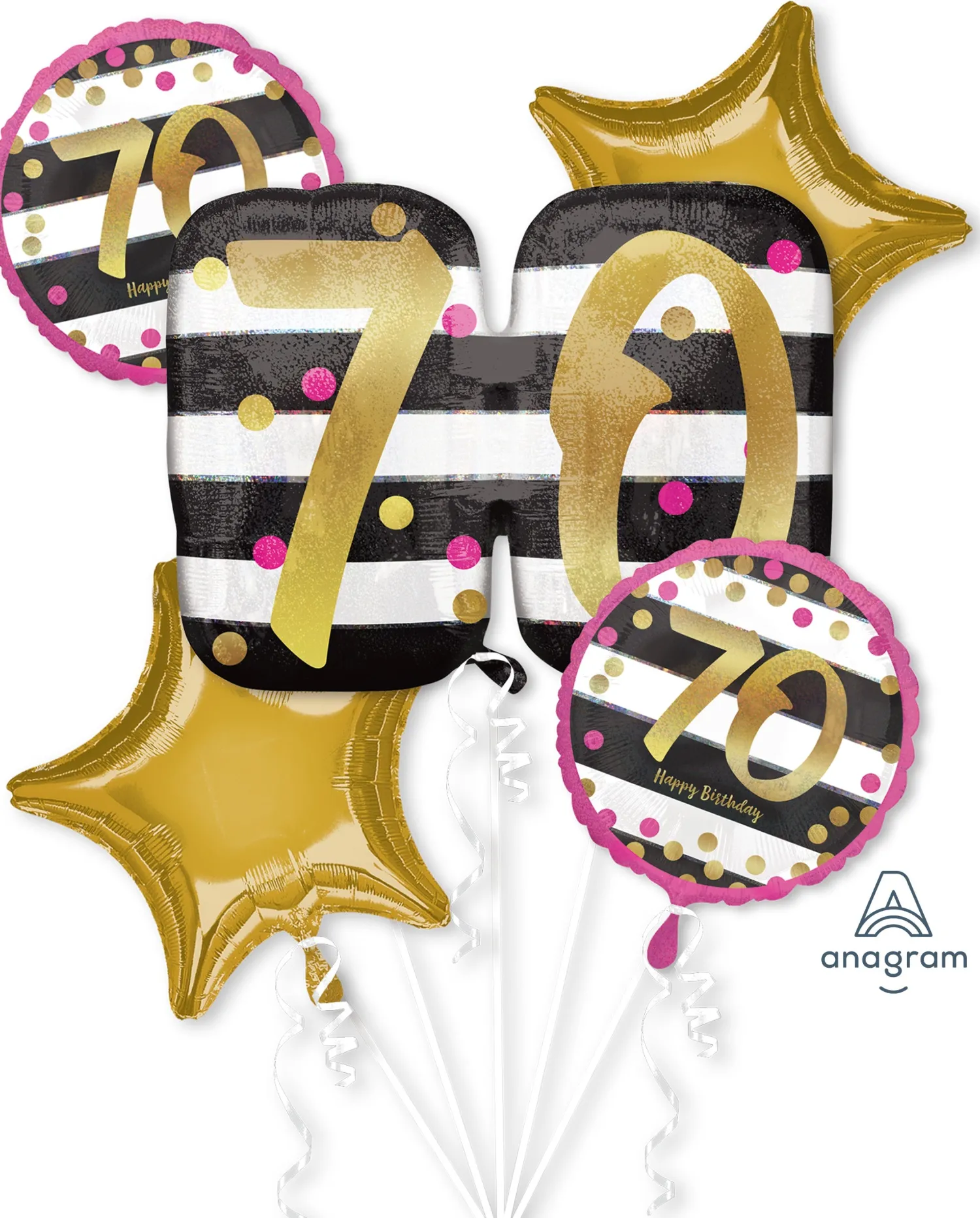 Numerofoliopallot>Anagram International Inc, 7700 Anagram Drive, MN 55344-7307, USA, http://www.anagramballoons.com/ Syntymäpäivät 70 foliopalloasetelmapakkaus