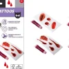 Halloween|Kasvotimantit Ja Siirtotatuoinnit>Goodmark Europe NV, Industrielaan 15, 8520 Kuurne, www.goodmarkgroup.com Tekoveri ja siirtokuvatatuointi -setti, lajitelmatuote 4 erilaista