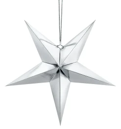 Joulu|Muut Ripustettavat Koristeet>PartyDeco sp. z o.o. sp. k., ul. Kolumba 1, 70-035 Szczecin, www.partydeco.com Tähtikoriste pahvia 45 cm hopeanvärinen 1 kpl/pkt