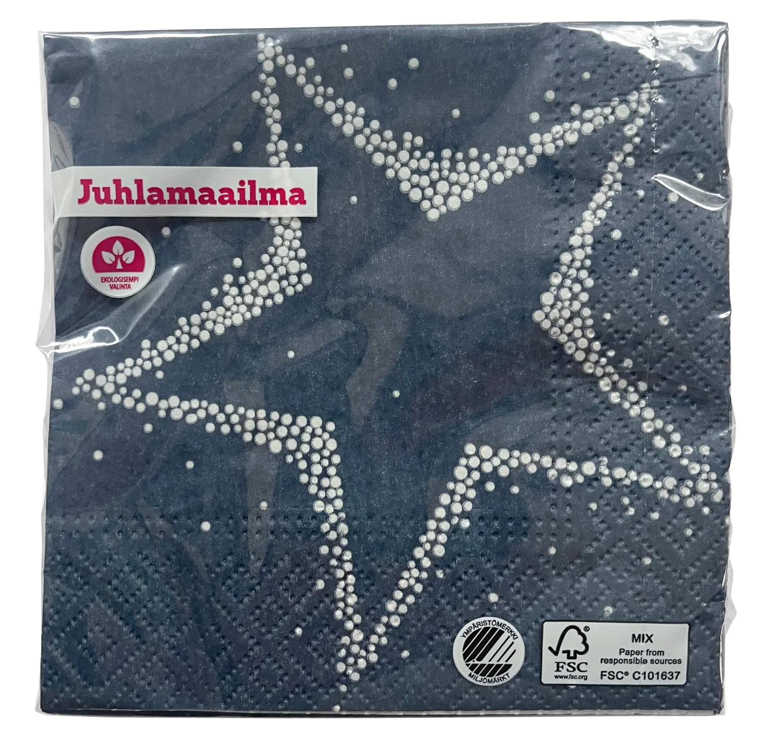 Joulu|Lautasliinat>Ilmapallokeskus Balloon Center Oy Part of Toyrock Group, Tiilipojanlenkki 9, 01720 VANTAA, www.ilmapallokeskus.fi Tähti lautasliina sininen 25 x 25 cm 20 kpl/pkt