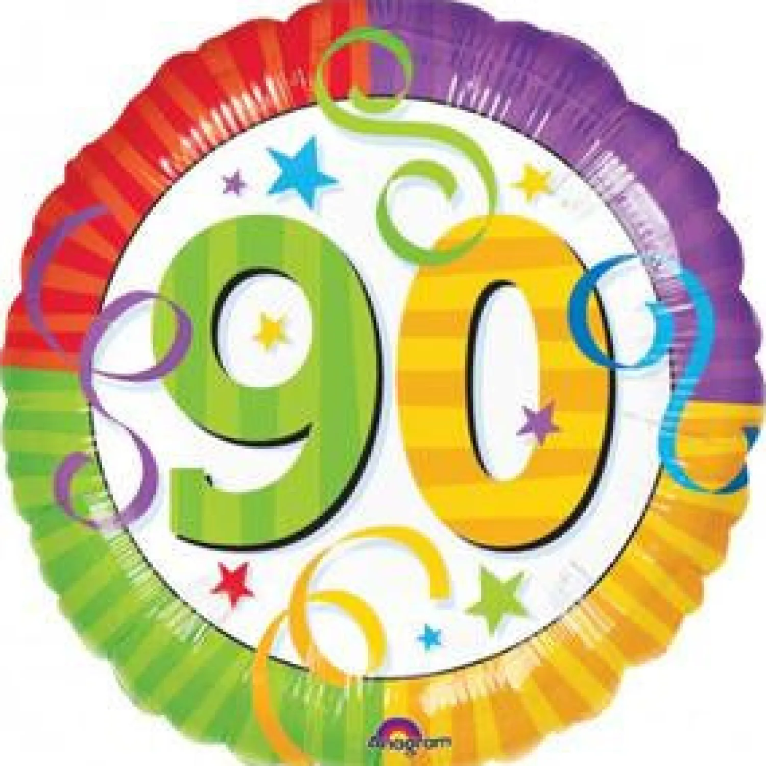 Pienet Foliopallot>Anagram International Inc, 7700 Anagram Drive, MN 55344-7307, USA, http://www.anagramballoons.com/ Värikäs 90 vuotta foliopallo
