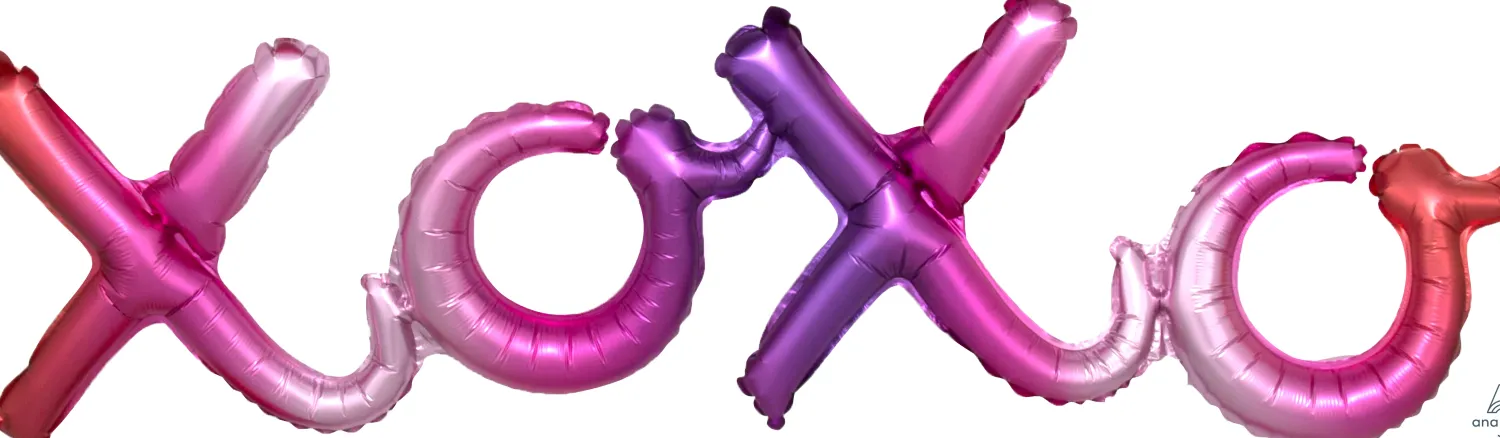 Ystävänpäivä>Anagram International Inc, 7700 Anagram Drive, MN 55344-7307, USA, http://www.anagramballoons.com/ XOXO kirjaimet pinkki-lila puhallettava foliopallo