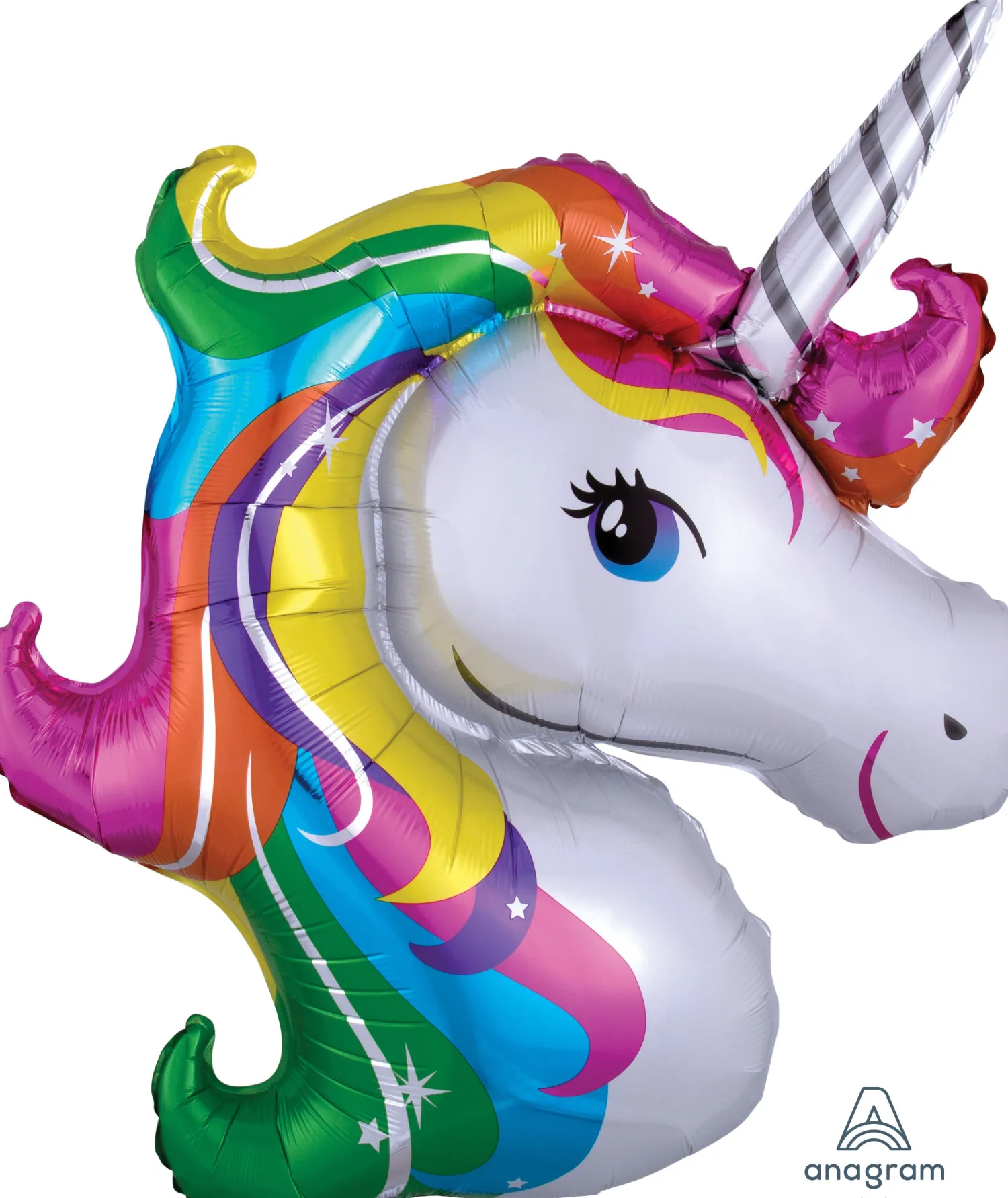 Muotofoliopallot|Vappu>Anagram International Inc, 7700 Anagram Drive, MN 55344-7307, USA, http://www.anagramballoons.com/ Yksisarvisen pää muotofoliopallo