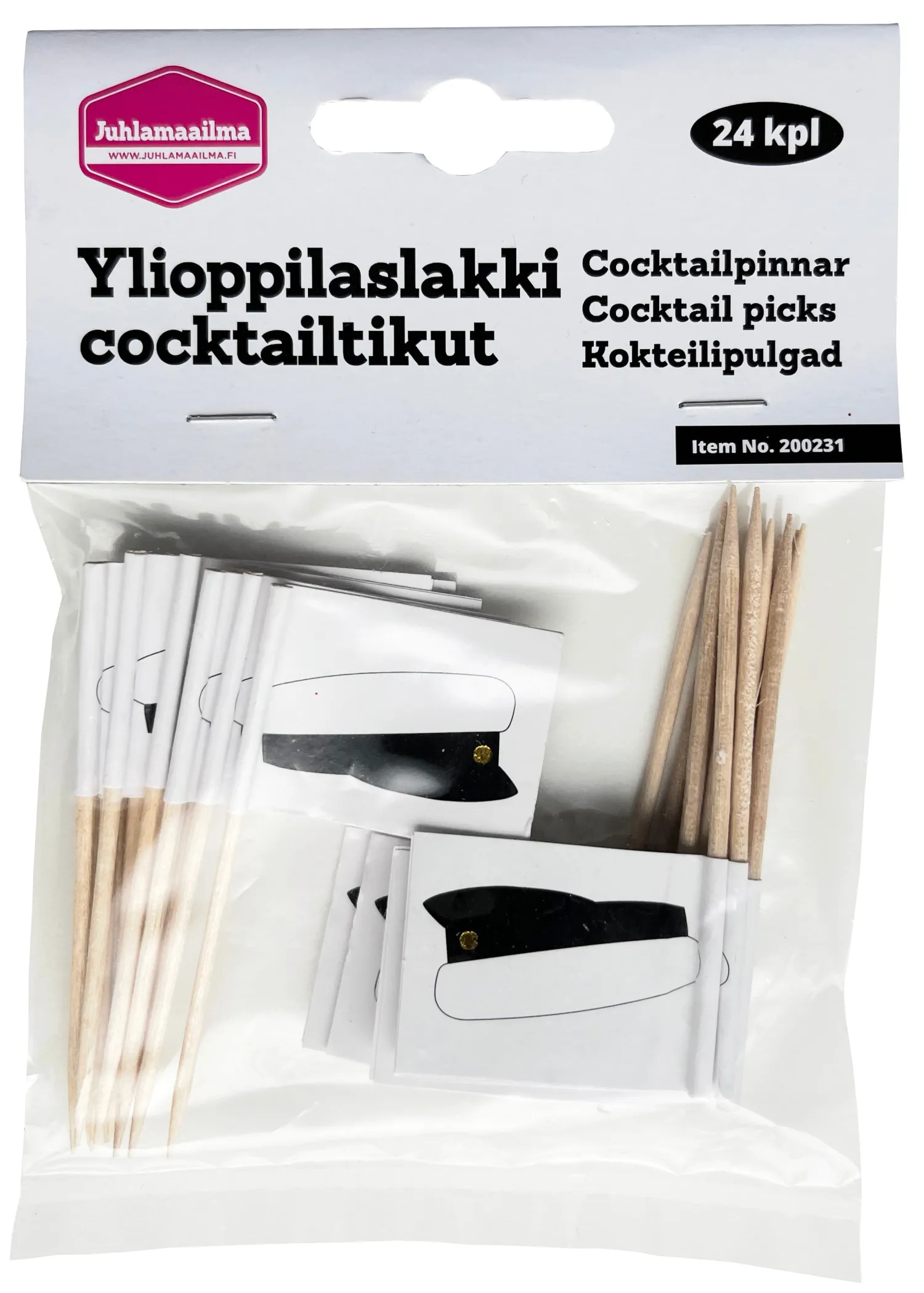 Lakkiaiset Ja Valmistujaiset|Lakkiaiset Ja Valmistujaiset>Ilmapallokeskus Balloon Center Oy Part of Toyrock Group, Tiilipojanlenkki 9, 01720 VANTAA, www.ilmapallokeskus.fi Ylioppilaslakki cocktailtikku 24 kpl/pkt